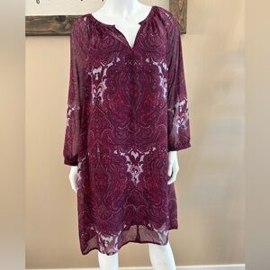 Lucky Brand Paisley Dress in Rich Burgundy size L